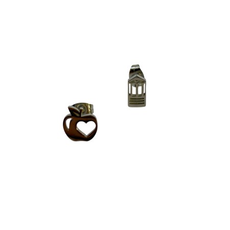 earrings steel silver apple and pencil